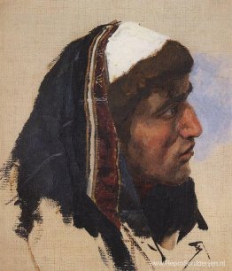 Het hoofd van een jonge man in een blauwe sluier Het hoofd van een jonge man in een blauwe sluier