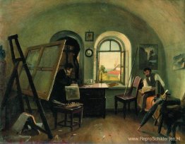 Ivan Shishkin en A. Guinet in de studio op het eiland Valaam Ivan Shishkin en A. Guinet in de studio op het eiland Valaam