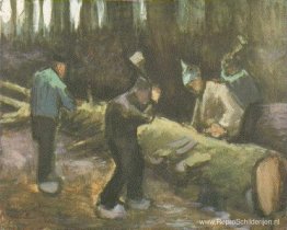 Vier mannen die hout zagen Vier mannen die hout zagen