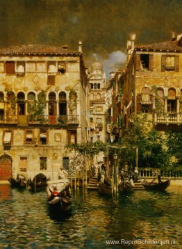 Het verlaten van een residentie aan het Canal Grande Het verlaten van een residentie aan het Canal Grande