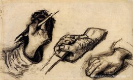 Drie handen, twee met messen Drie handen, twee met messen