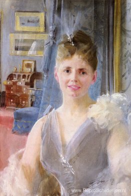 Portret van Edith Palgrave Edward in haar woning in Londen Portret van Edith Palgrave Edward in haar woning in Londen