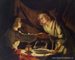 Esau verkocht Jacob zijn geboorterecht en de eetzaal Esau verkocht Jacob zijn geboorterecht en de eetzaal