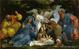 Heilige Familie met engelen en heiligen Heilige Familie met engelen en heiligen