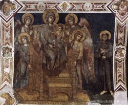 Madonna troont met het kind, St. Franciscus en vier engelen Madonna troont met het kind, St. Franciscus en vier engelen