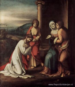 Vertrek van Christus bij Maria, met Maria en Martha, de zusters Vertrek van Christus bij Maria, met Maria en Martha, de zusters