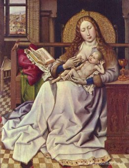 Maagd en kind voor een vuurscherm Maagd en kind voor een vuurscherm