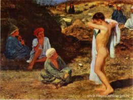 Zeven jongens in kleurrijke kleding Zeven jongens in kleurrijke kleding