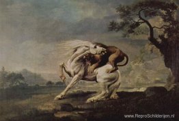 Leeuw die een paard aanvalt Leeuw die een paard aanvalt
