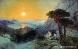 Poesjkin op de top van de berg Ai-Petri bij zonsopgang Poesjkin op de top van de berg Ai-Petri bij zonsopgang