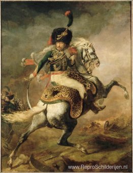 Officier van de Chasseurs stormt te paard aan Officier van de Chasseurs stormt te paard aan