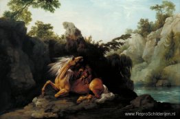 Paard verslonden door een leeuw Paard verslonden door een leeuw