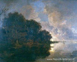 Rivier de Brugge, Oostende in de verte – Maanlicht Rivier de Brugge, Oostende in de verte – Maanlicht