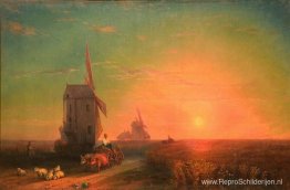 Zonsondergang. Molen Zonsondergang. Molen
