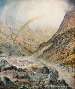 Een bergweg, overstromingstijd Een bergweg, overstromingstijd