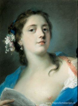 De zangeres Faustina Bordoni met een muziekscore De zangeres Faustina Bordoni met een muziekscore