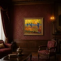 Knotwilgen en ondergaande zon — Historisch landhuis