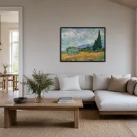 Korenveld met cipressenboom — Scandinavisch huis