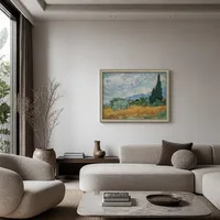 Korenveld met cipressenboom — Eigentijdse woning