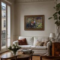 Vrouw met een parasol in de tuin in Argenteuil — Parijs appartement