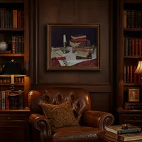 Stilleven met boeken en kaars  — Klassieke bibliotheek