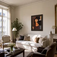 Jeanne Hebuterne met hoed en ketting — Parijs appartement
