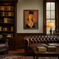 Portret van Jeanne Hebuterne in een grote hoed — Klassieke bibliotheek