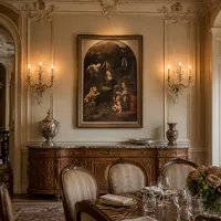 De Maagd van de Rotsen — Kasteeleetkamer