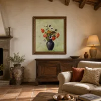 Anemonen en klaprozen in een vaas — Italiaanse villa