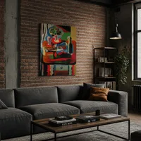 Gitaar, fles, fruitschaal en glas op tafel — Moderne loft