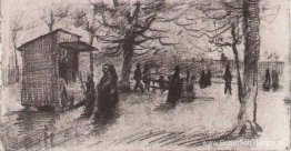 Het terras van de Tuilerieën met lopende mensen Het terras van de Tuilerieën met lopende mensen