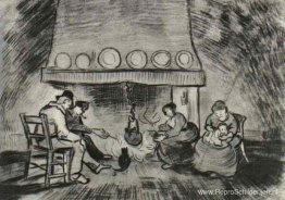 Interieur van een boerderij met figuren bij de open haard Interieur van een boerderij met figuren bij de open haard