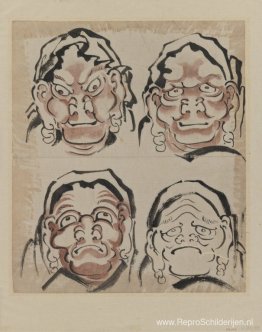 Schets van vier gezichten Schets van vier gezichten