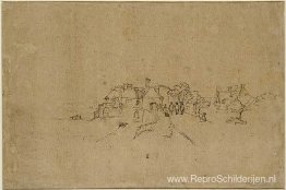 Figuren op de Antoniesdijk die Houtewael binnenkomen Figuren op de Antoniesdijk die Houtewael binnenkomen