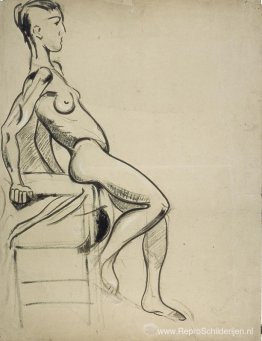 Vrouwelijk naakt op een stoel Vrouwelijk naakt op een stoel