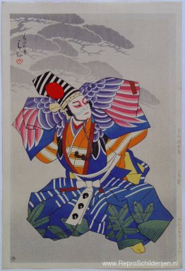 Ichikawa Danshiro als Sanbasô-danser in blauwe kimono Ichikawa Danshiro als Sanbasô-danser in blauwe kimono