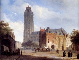 Een kathedraal op een stadsplein in de zomer Een kathedraal op een stadsplein in de zomer