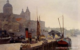 Een zicht op Amsterdam met de St. Nicolaaskerk Een zicht op Amsterdam met de St. Nicolaaskerk