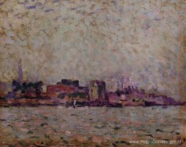 Ochtendmist boven de haven van Veer, Nederland Ochtendmist boven de haven van Veer, Nederland