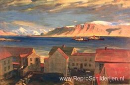 Mount Esja, gezien vanaf het gebouw Vinaminni Mount Esja, gezien vanaf het gebouw Vinaminni