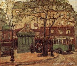 Groenachtige bus in de straat van Parijs Groenachtige bus in de straat van Parijs