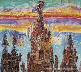 Kathedraal van Barcelona als een bloedrode sinaasappel Kathedraal van Barcelona als een bloedrode sinaasappel