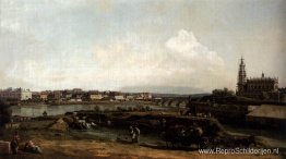 Dresden vanaf de linkeroever van de Elbe, onder het fort Dresden vanaf de linkeroever van de Elbe, onder het fort