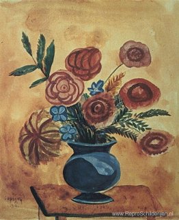 Boeket in blauwe vaas Boeket in blauwe vaas