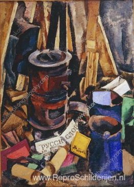 Stilleven. De kachel. Stilleven. De kachel.