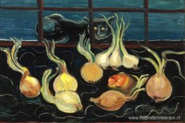 Stilleven met kat en uien Stilleven met kat en uien