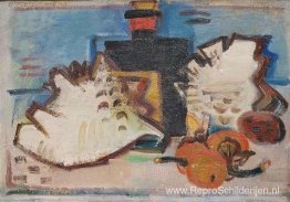 Silllife met fruit, mosselen en een fles Silllife met fruit, mosselen en een fles