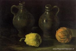 Stilleven met twee potten en twee pompoenen Stilleven met twee potten en twee pompoenen