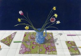 Studie voor stilleven met servetten gevouwen en uitgevouwen (2e Studie voor stilleven met servetten gevouwen en uitgevouwen (2e