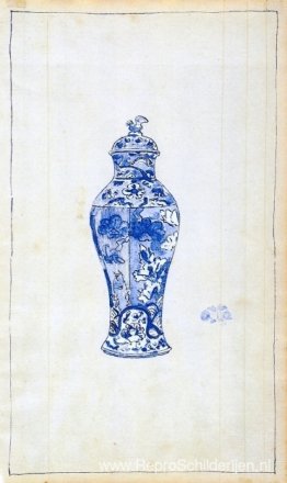 Blauw en wit overdekte urn Blauw en wit overdekte urn